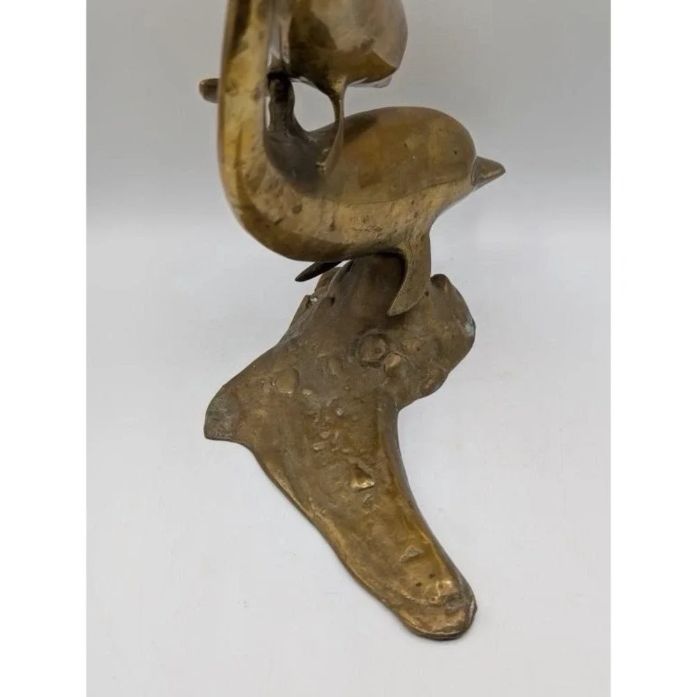 VTG 50s Large Brass Double Swimming Dolphins Sculpture MCM 15